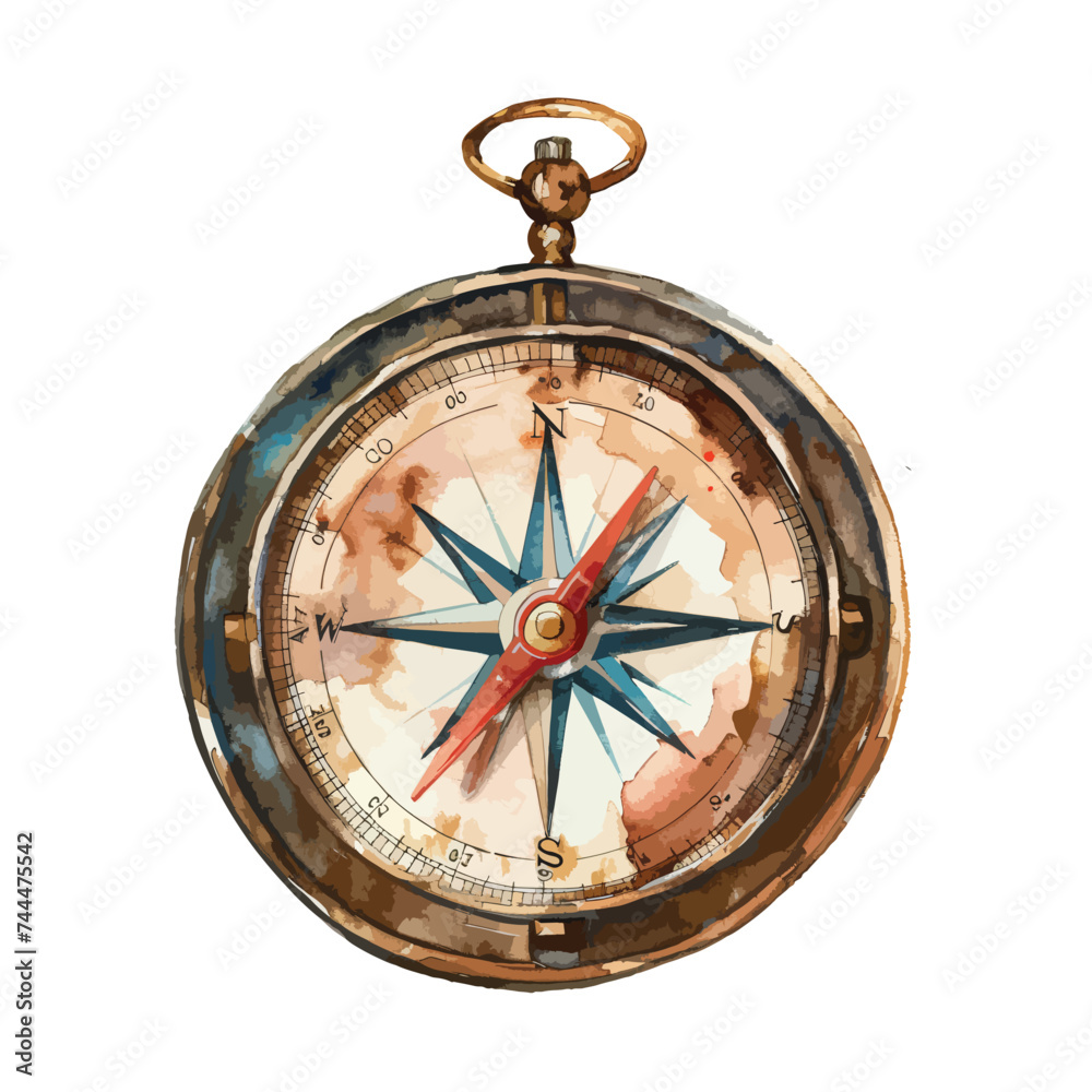 Compass vintage watercolor isolated on white background