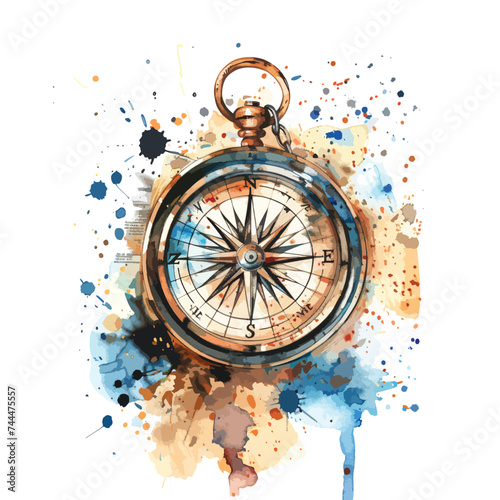 Compass vintage watercolor isolated on white background © Vector