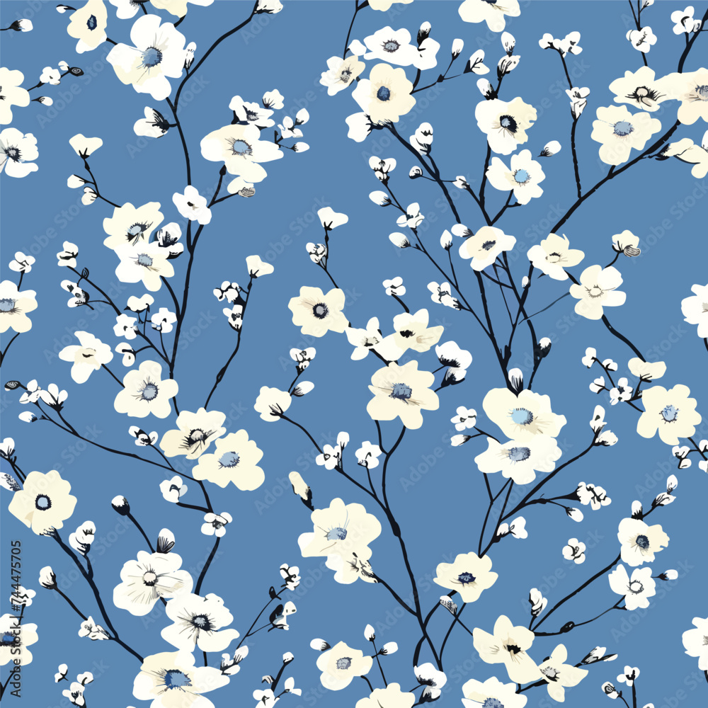 Cute floral pattern. white flowers on blue background