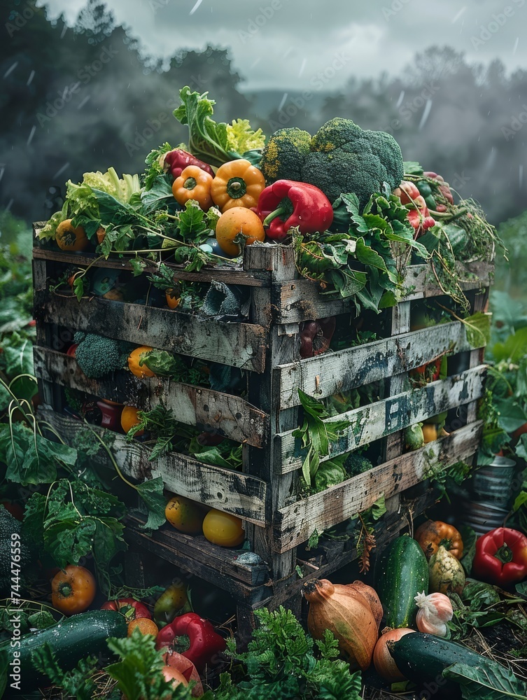 Wooden Crate Filled With Various Vegetables