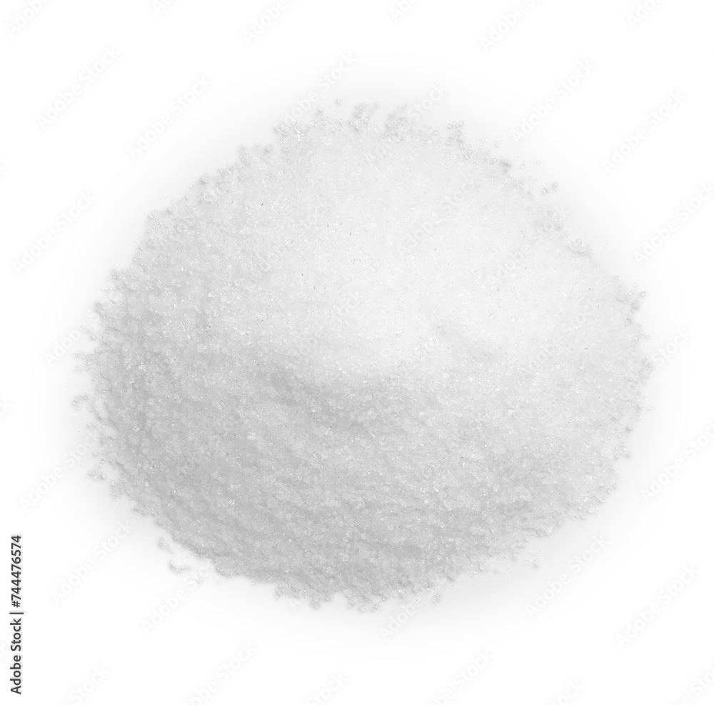 Pile of sugar isolated on white, top view