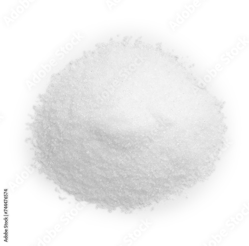 Pile of sugar isolated on white, top view