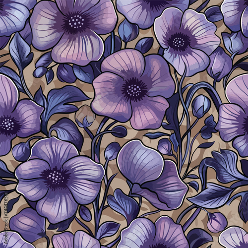 Floral seamless pattern with violet flowers 