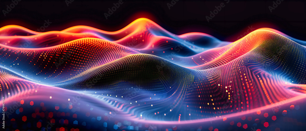 Digital waves in vibrant motion, showcasing the dynamic interplay of technology and design in abstract form Digital waves in vibrant motion, showcasing the dynamic interplay of technology and design in abstract form