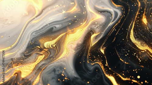 Elegant gold and black marble background art with intricate details, created through digital 3D graphic illustration.