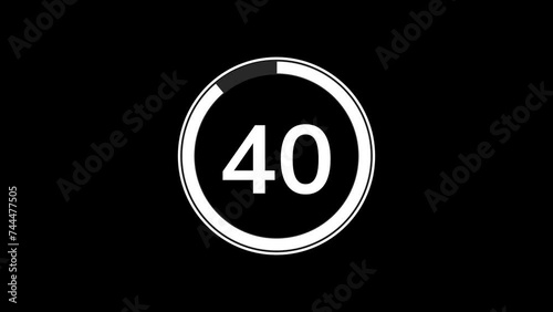 45 seconds countdown timer animation with simple flat modern white circle indicator animation on black background photo