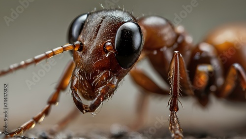 A very close-up photo of an ant, showing the finest details of its face