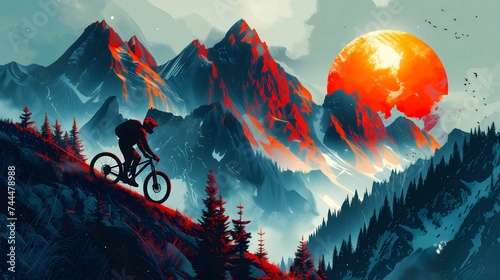 Man riding a mountain on Mountain Peak bike Adventure concept	