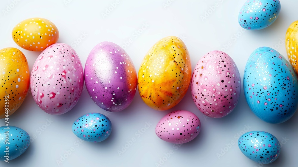 Fototapeta premium Easter Eggs Celebration: A colorful spring tradition with painted eggs, candy, and chocolate symbolizing April's bright season