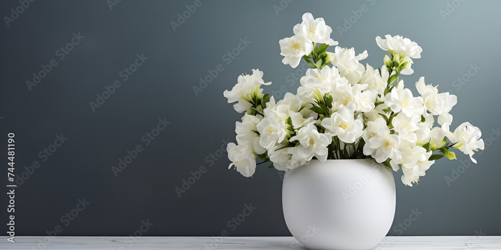 Modern glass vase with cherry flowers in sunlight from window on gray wall, Blossoming cherry bouquet in a vase on a gray background Modern glass vase with cherry flowers in sunlight from window on gray wall, Blossoming cherry bouquet in a vase on a gray background