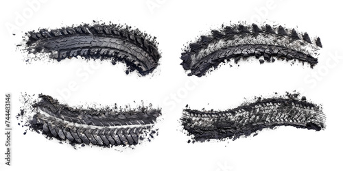 Set of black tire tracks isolated on transparent background. photo