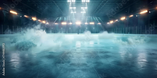 a hockey ice rink has smoke and lights on the surface, empty field stadium Hockey © Planetz
