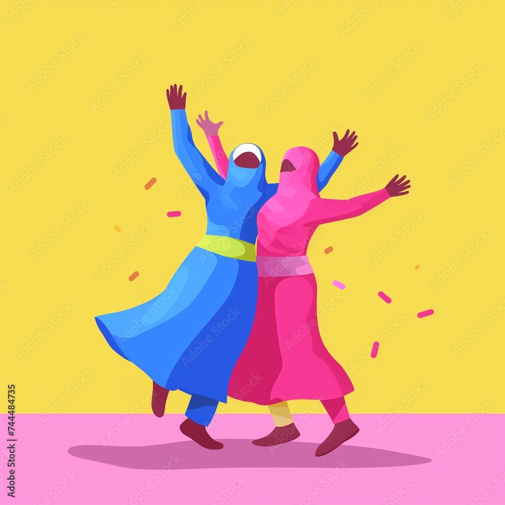 Fototapeta premium People are dancing for holi festval flat illustration