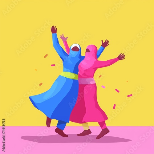 People are dancing for holi festval flat illustration