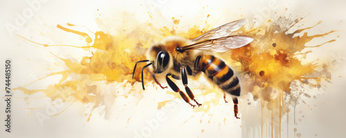 Water color design with flying bee. bee on color art background.