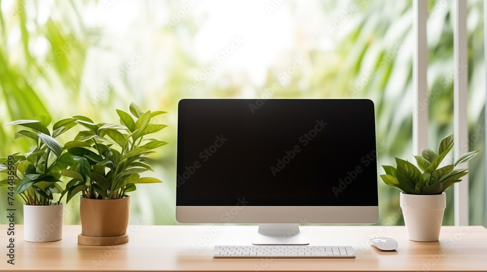 Home workplace with computer monitor and decor Home workplace with computer monitor and decor