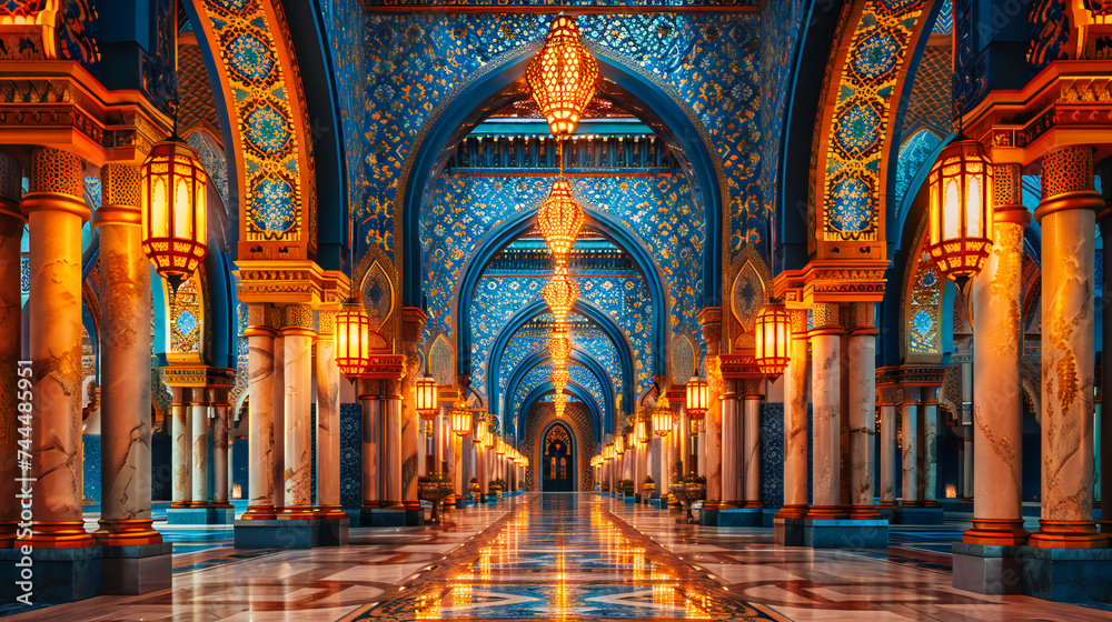 Obraz premium Ancient wisdom meets architectural grandeur in a mosques detailed artistry, a testament to cultural heritage and religious devotion