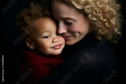 Portrait of interracial Caucasian mother with African American child