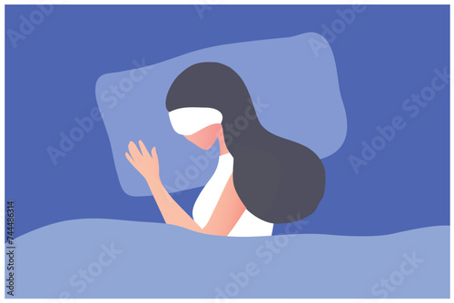 Woman sleeping in bed with sleep mask. Healthy and healthcare woma