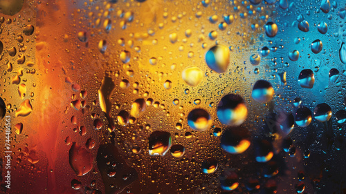 Saturated Beer Glass  Colorful Droplets in Dark Orange