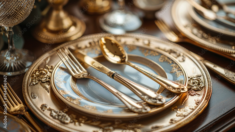 Simple Silver and Gold Cutlery Set with Forks and Knives Simple Silver and Gold Cutlery Set with Forks and Knives