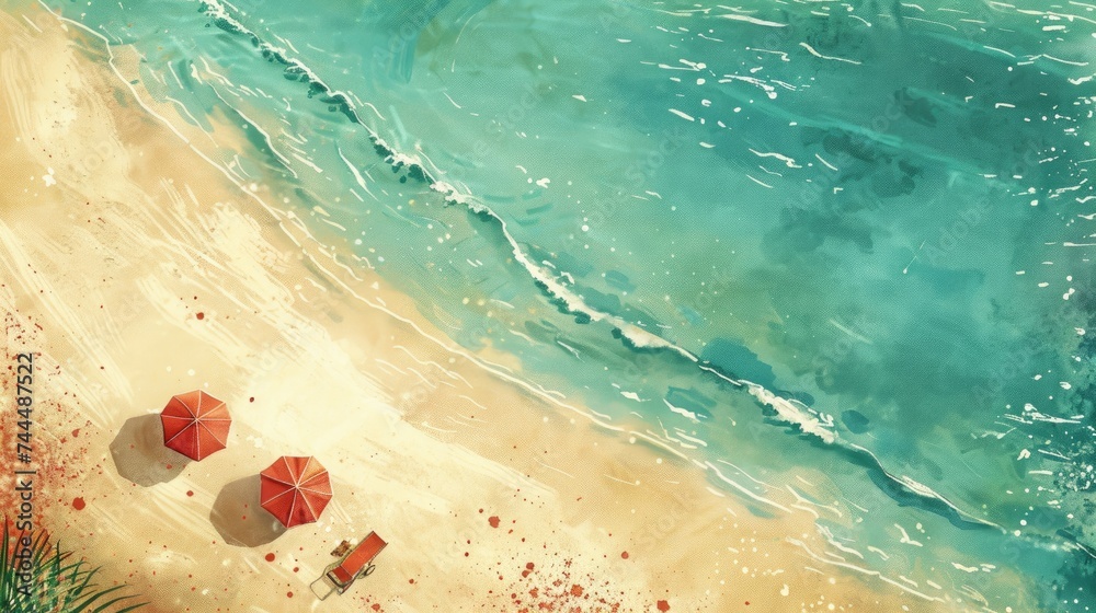 Fototapeta premium Idyllic Seaside Drawing with Copious Room for Text