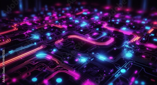 Circuit bright neon on technology futuristic concept background