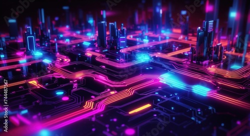 Circuit bright neon on technology futuristic concept background