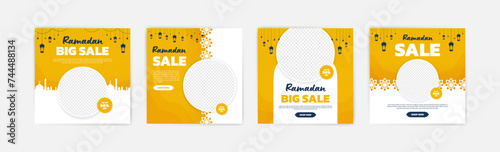 Islamic Ramadan banner in a trendy yellow template, ideal for introducing and marketing products