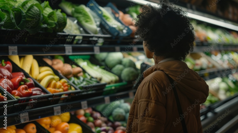 Closeup woman shopping vegetables in a grocery supermarket store