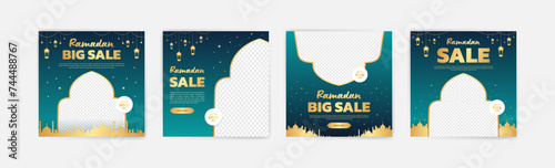 Ramadan promotional banners feature detailed lanterns, stars and mosque silhouettes, perfect for increasing sales