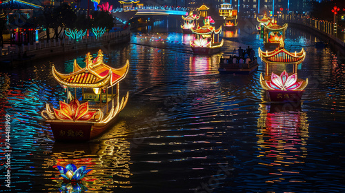 Illuminated Haihe River scenery, Tianjin, China. © Ghazanfar