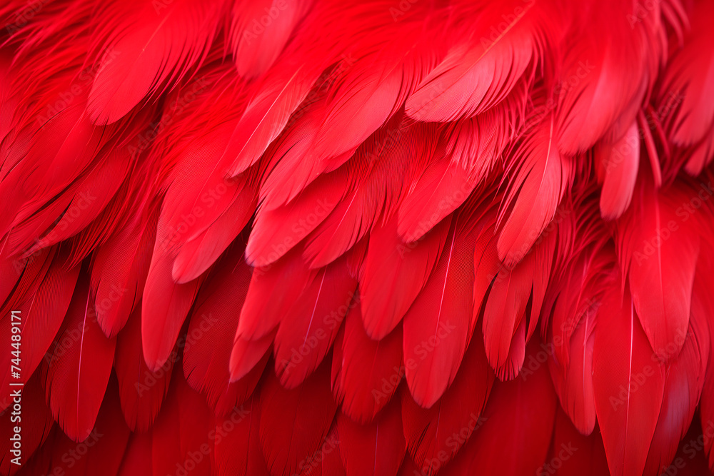 Obraz premium Red feathers close-up, background, pattern 