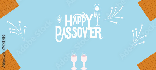 happy Passover text post banner hand draw lettering square template background Vector illustration