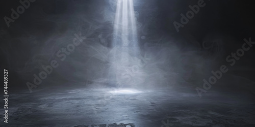A dark room with a concrete floor and a spotlight. Suitable for dramatic or mysterious themed designs, theater and event promotion, and creative storytelling visuals. empty dark blue room 