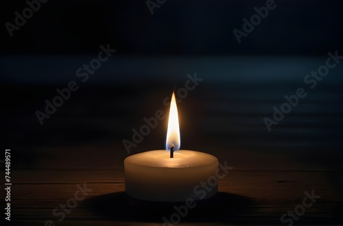 Burning Flame Illuminates the Dark: A Candle’s Warm Glow on Wood, generative AI