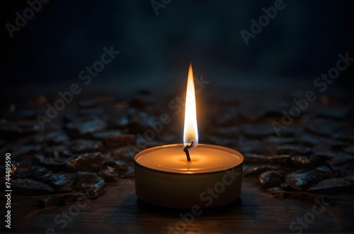 Burning Flame: A Single Candle’s Warm Glow Illuminating the Serenity of a Dark Night, generative AI