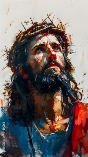 Hyper-Detailed Portrait of Jesus Christ with Crown of Thorns photo