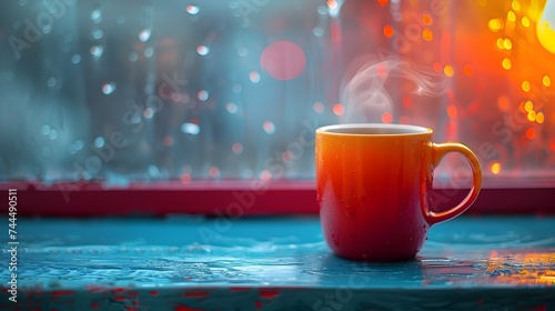 A Cozy Morning Coffee Cup Near A Window On A Rainy Day