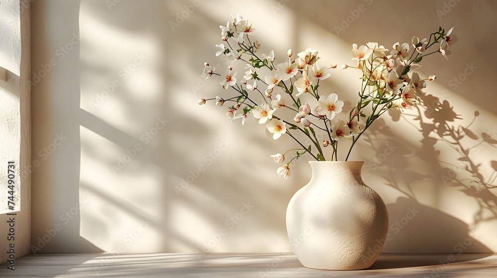White Vase with White Flowers on Window Sill White Vase with White Flowers on Window Sill