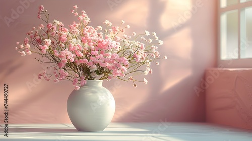 Serene White Vase with Light Pink Flowers