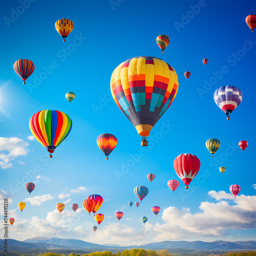 Brightly colored hot air balloons against a clear sky
