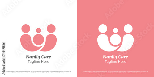 Family logo design illustration. Silhouettes of mother child father family siblings kid child baby son together. Simple minimal icon symbol peace gentle comfort affection care support calm feminine.
