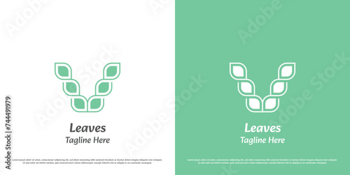 Illustration of the letter v nature logo design. Silhouette of the letter v nature eco friendly mint green bio fresh ecology vivid pure plant. Abstract minimal simple creative icon symbol template.