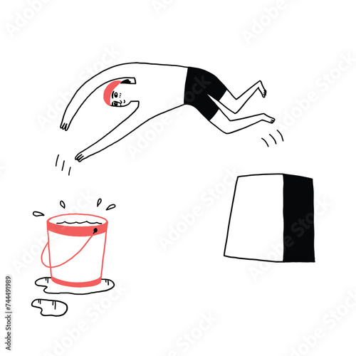 Swimmer jumping into a bucket of water.