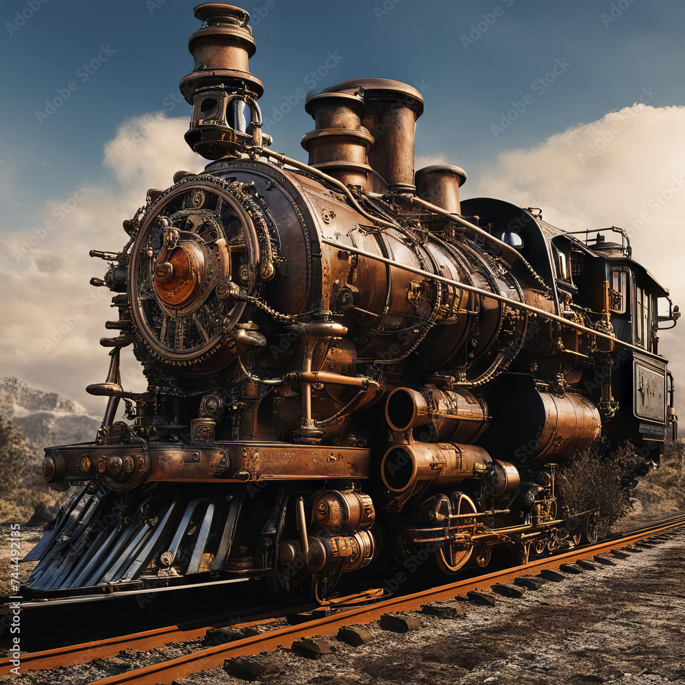 Fototapeta premium Locomotive in steampunk style.