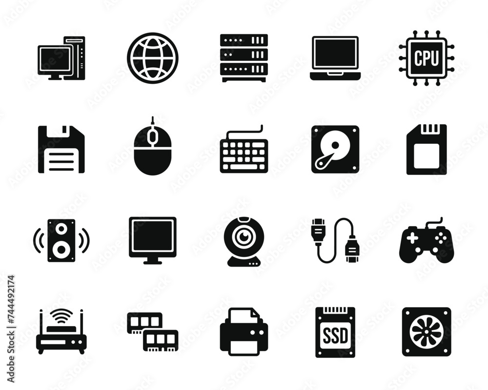 Computer icon set isolated on transparent background