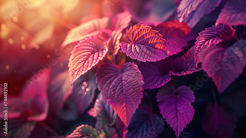 Coleus plants against a sunset backdrop.