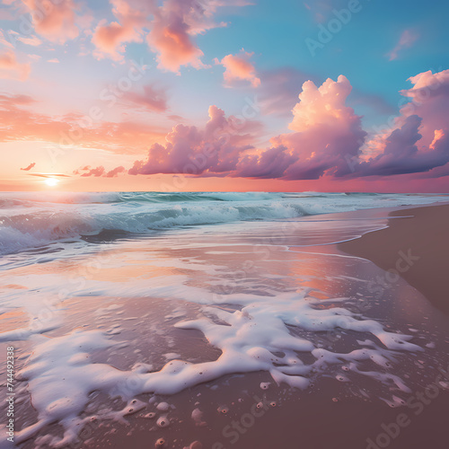 Dreamy pastel-colored sunset by the beach.