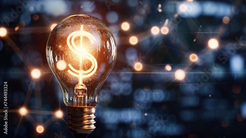 light bulb with the light shape of a dollar symbol shining inside the light bulb, idea and money concept photo